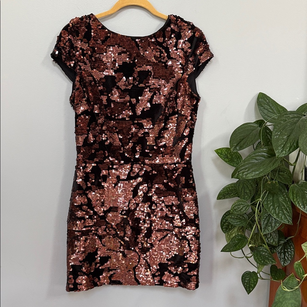 Vince Camuto velvet  Black and Pink Sequin Mini Dress